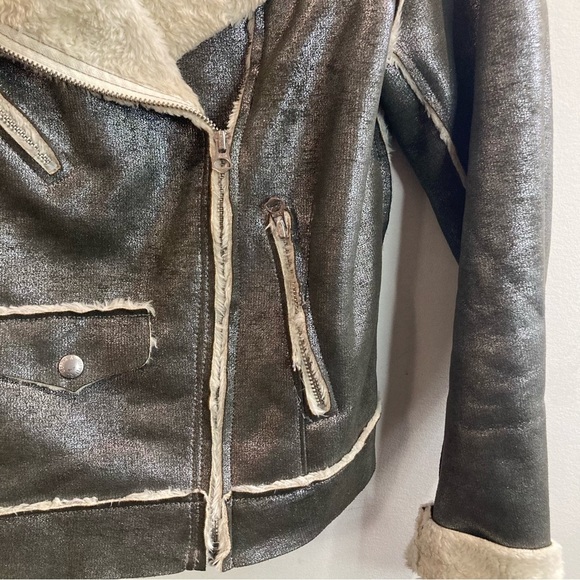 DENIM & SUPPLY Sz M Metallic Sherpa Lined Moto Style  Zipper Snap Closure Jacket - Picture 4 of 13